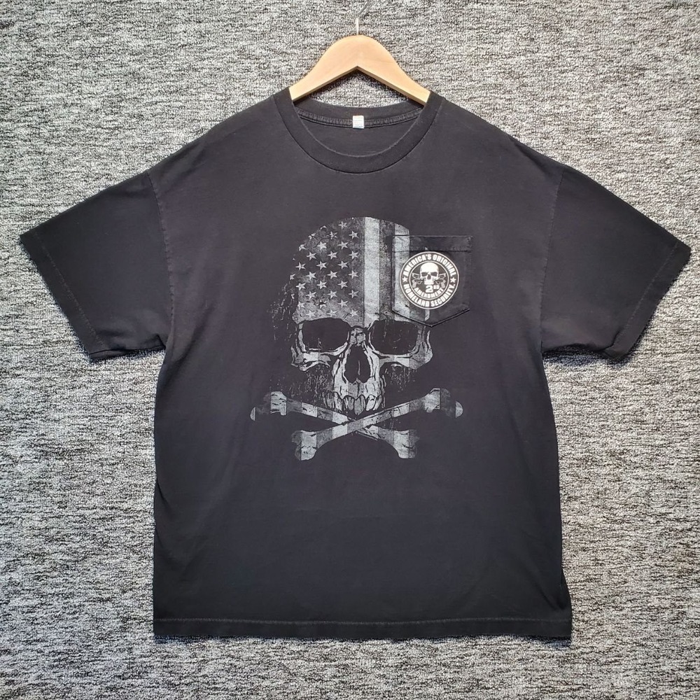 AAA Alstyle Apparel Eagle Vision Cycles Mens XL‎ Black Biker Skull Graphic Tee